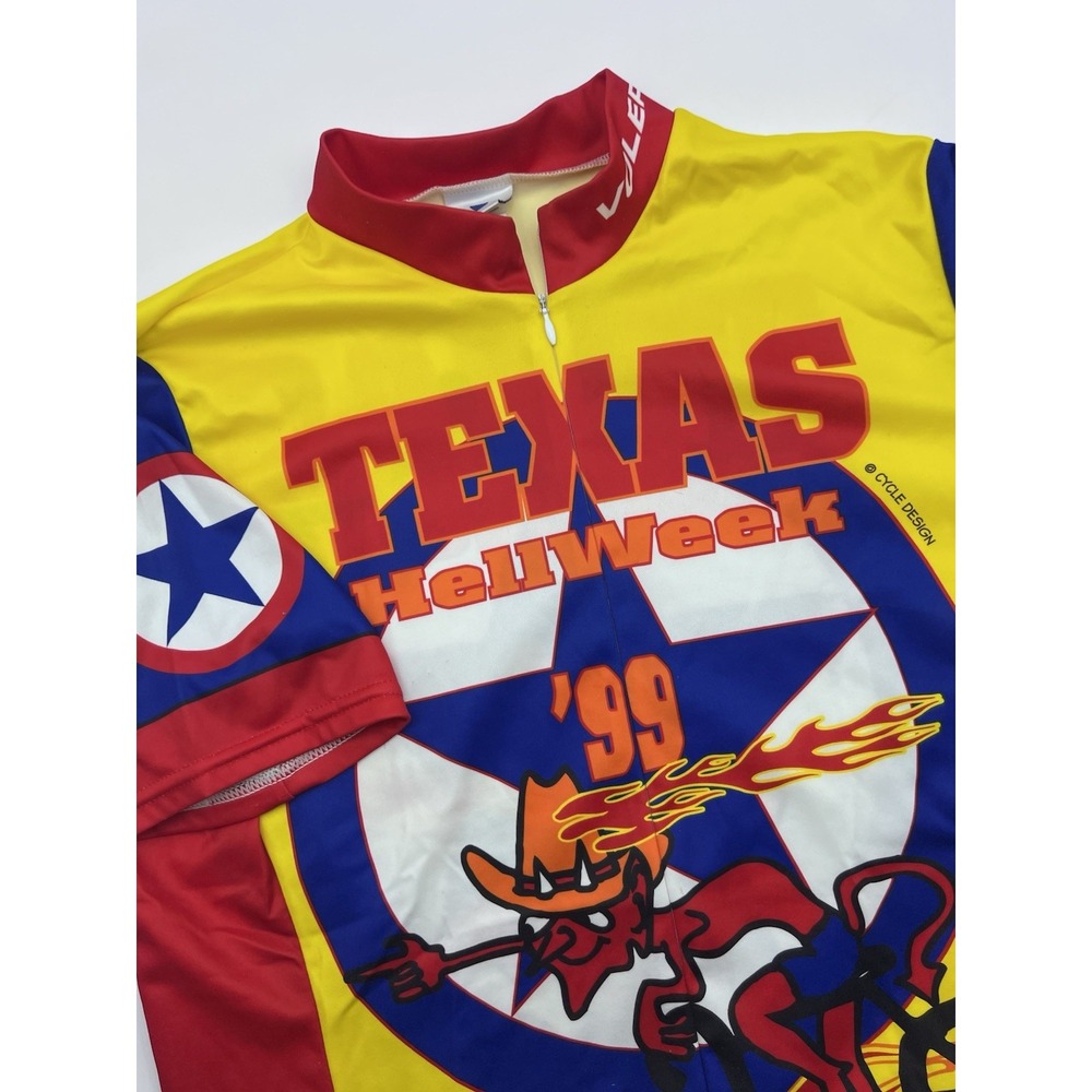 Mens Texas Hell Week‎ Voler Medium Cycle Design Knit Cycling Jersey Yellow Read
